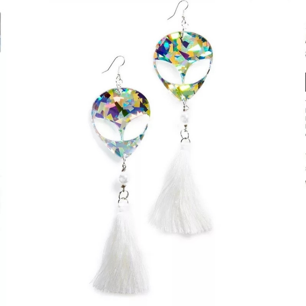 Hologram Glitter Alien Tassel Earrings